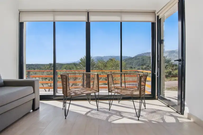 Modern kitchen with mountain views
